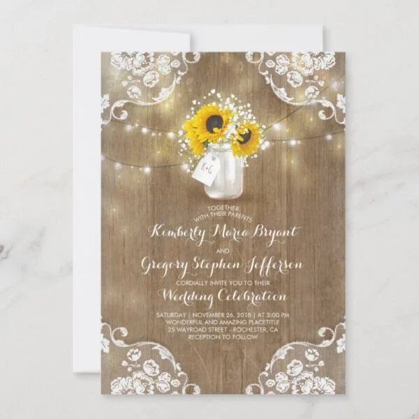Rustic Mason Jar Sunflower Wedding Invitations