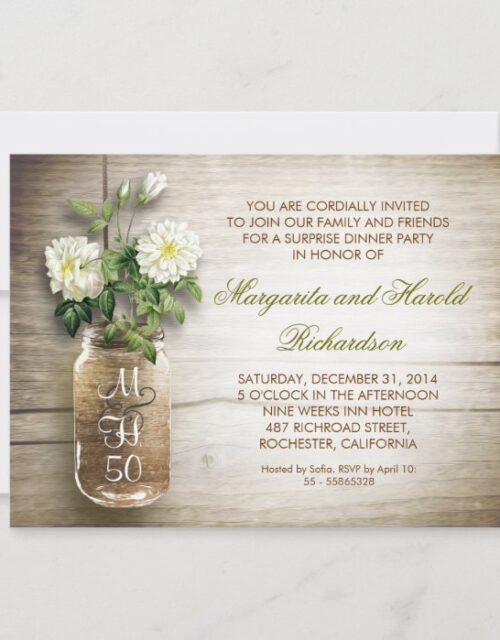 rustic mason jar wedding anniversary invitations