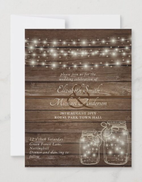 Rustic Mason Jars and Lights Wedding Invitations