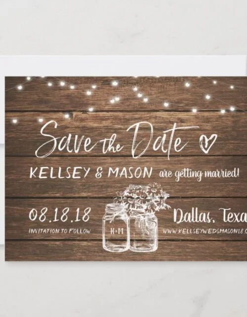 Rustic Save the Date | Mason Jars & String Lights Invitation