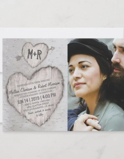 Rustic Silver Birch Tree Photo Wedding Invitation