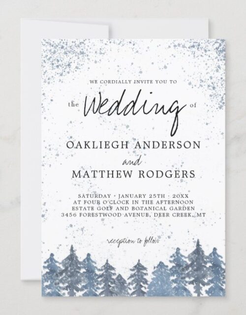 Rustic Snowy Winter Forest Wedding Invitation