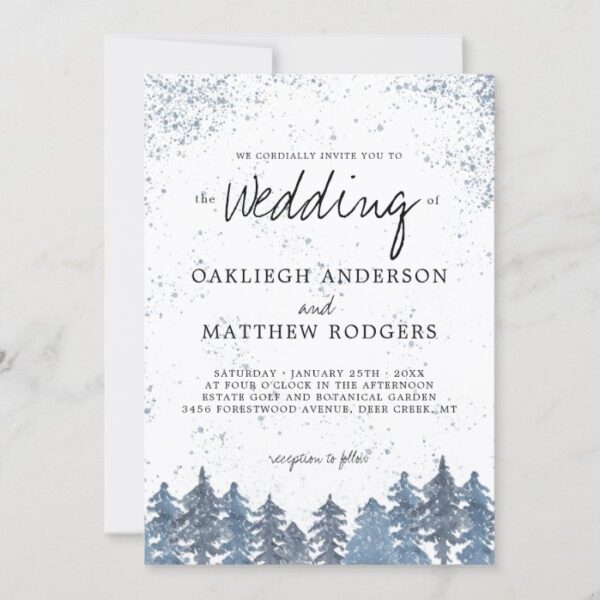Rustic Snowy Winter Forest Wedding Invitation