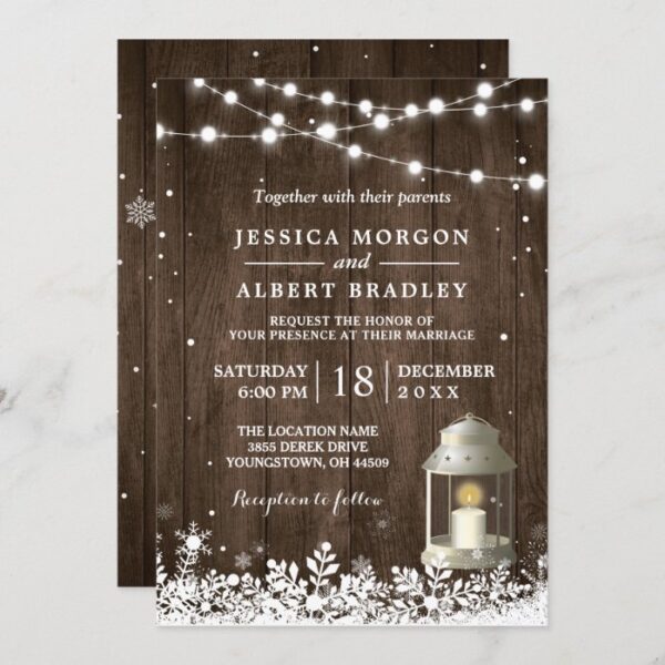 Rustic String Lights White Lantern Winter Wedding Invitation