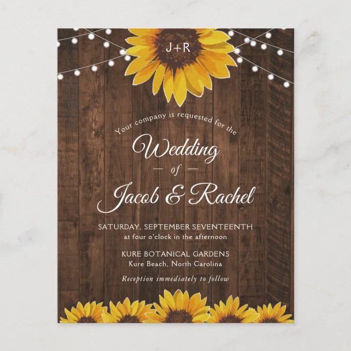 Rustic Sunflower String Lights Wedding Invitation