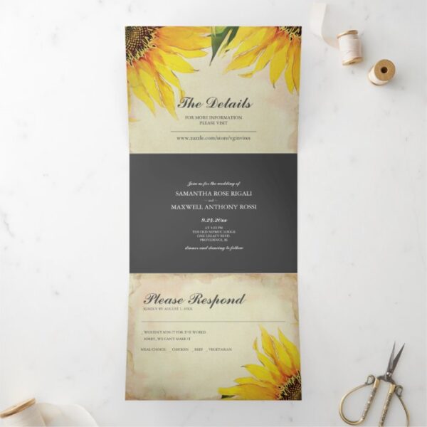 Rustic Sunflowers All In One Wedding Invite