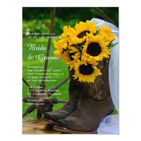 Rustic Sunflowers and Cowboy Boots Western Wedding Magnetic Invitation