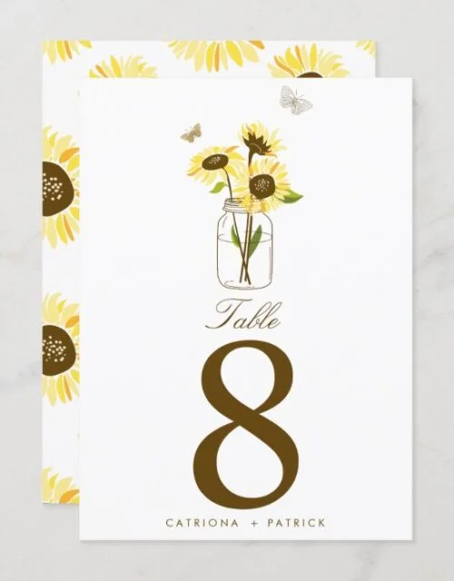 Rustic Sunflowers on a Mason Jar Table Numbers