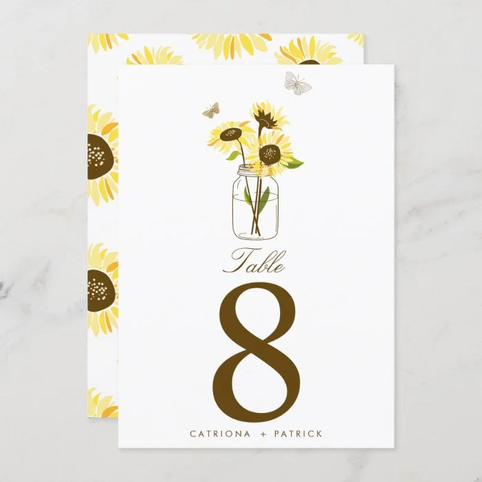 Rustic Sunflowers on a Mason Jar Table Numbers