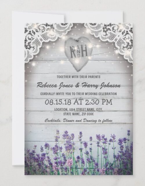 Rustic Vintage Lavender Wedding | Twinkle Lights Invitation