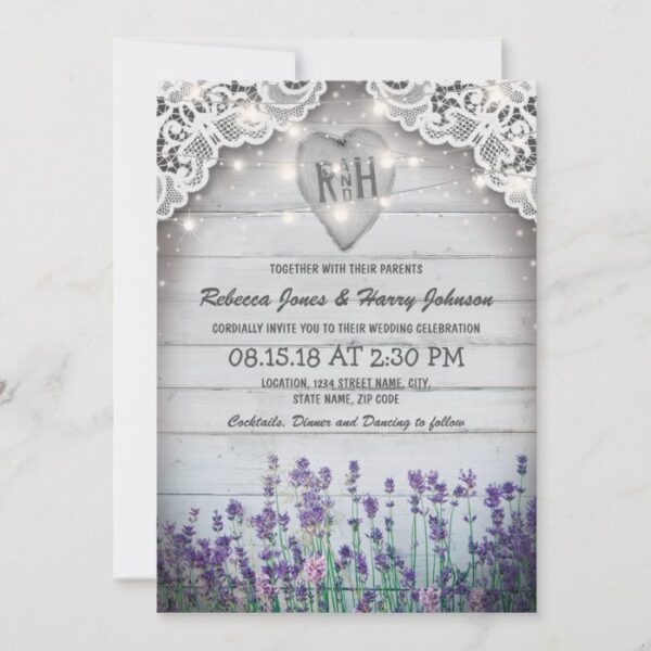 Rustic Vintage Lavender Wedding | Twinkle Lights Invitation