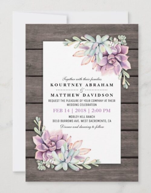 Rustic Watercolor Succulent Floral Wedding Invitation