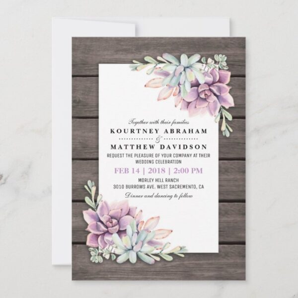 Rustic Watercolor Succulent Floral Wedding Invitation