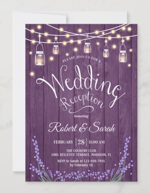 Rustic Wedding Reception - Lavender Purple Wood Invitation