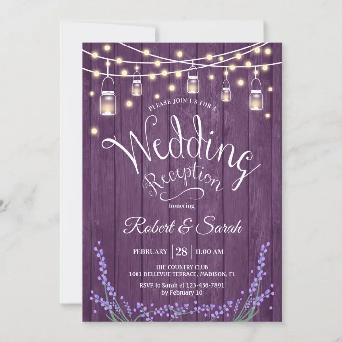 Rustic Wedding Reception - Lavender Purple Wood Invitation