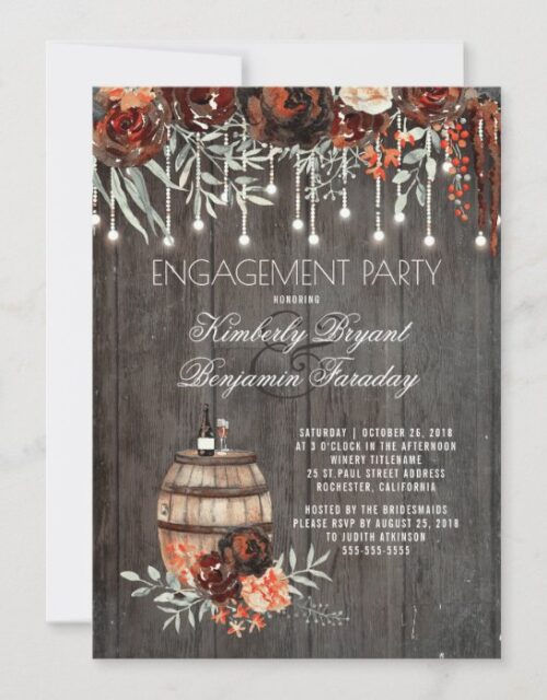 Rustic Winery Floral Lights Engagement Party Invitation