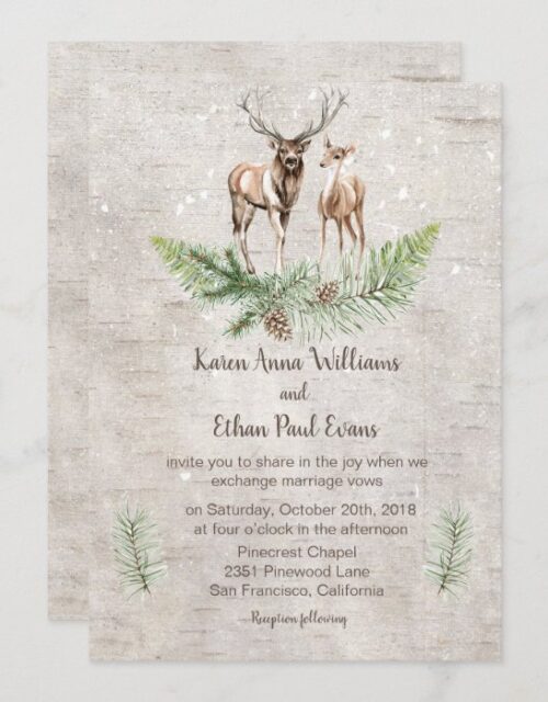 Rustic Winter Deer Wedding Invitation