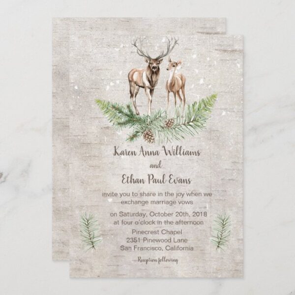 Rustic Winter Deer Wedding Invitation