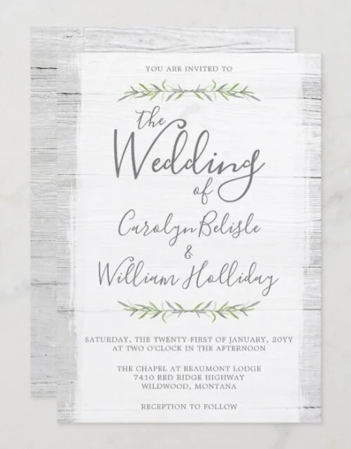 Rustic Wood & Botanical Leaves Wedding Invitation
