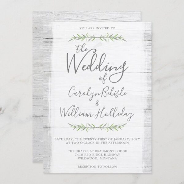Rustic Wood & Botanical Leaves Wedding Invitation