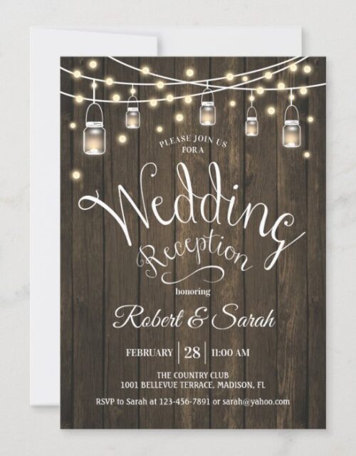 Rustic Wood & Lights Wedding Reception Invitation
