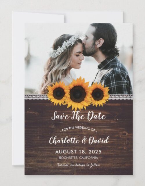 Rustic Wood & Sunflower Save The Date Photo Cards