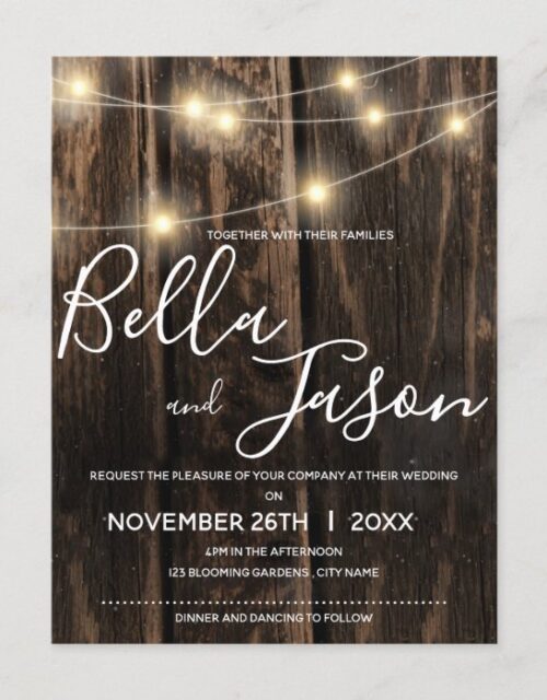 Rustic Wood With String Lights Wedding Invitation