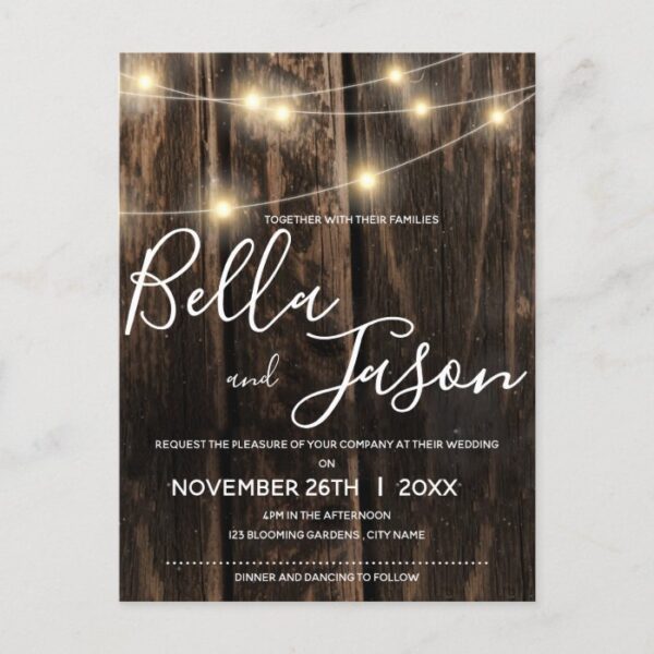 Rustic Wood With String Lights Wedding Invitation