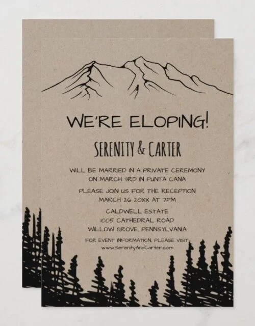 Rustic Woodsy Mountain Elopement Reception Invitation