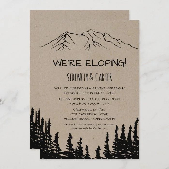 Rustic Woodsy Mountain Elopement Reception Invitation