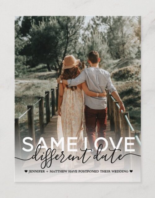 Same Love Different Date Wedding Typography Photo Announcement Postcard