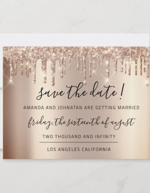 Save The Date  Rose Gold Drips Spark Glitter