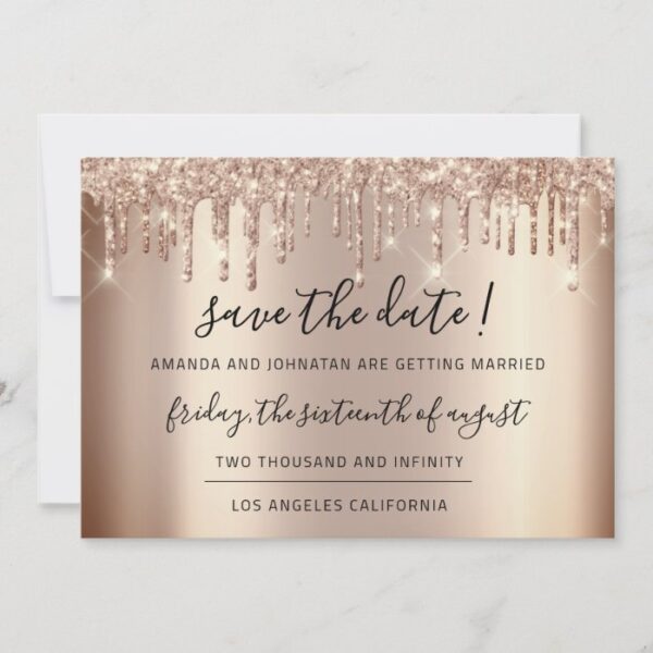 Save The Date  Rose Gold Drips Spark Glitter
