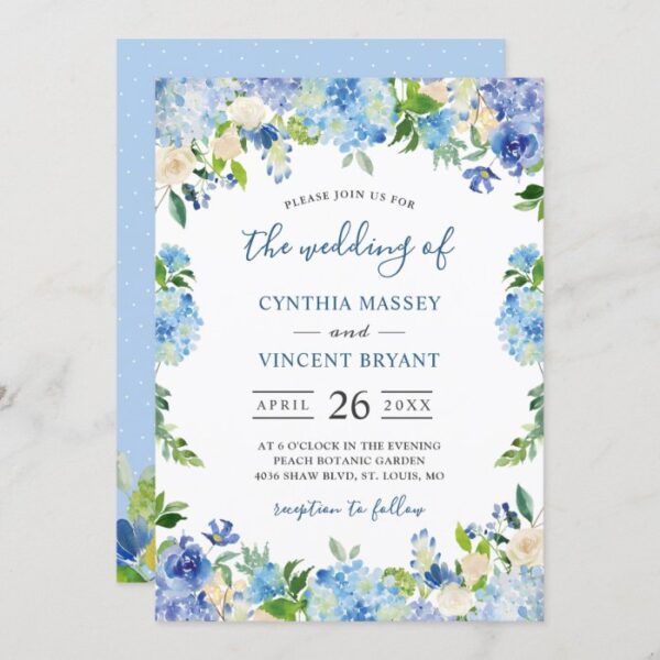 Shades of Blue Hydrangeas Pastel Floral Wedding Invitation