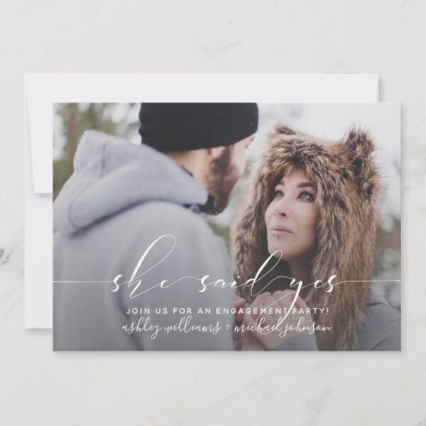 SHE SAID YES 2 Photo Calligraphy Engagement Party Invitation