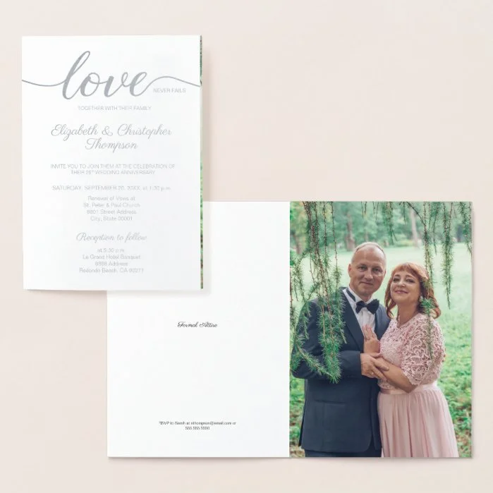 Silver 25th wedding anniversary Couple Photo  Foil Card