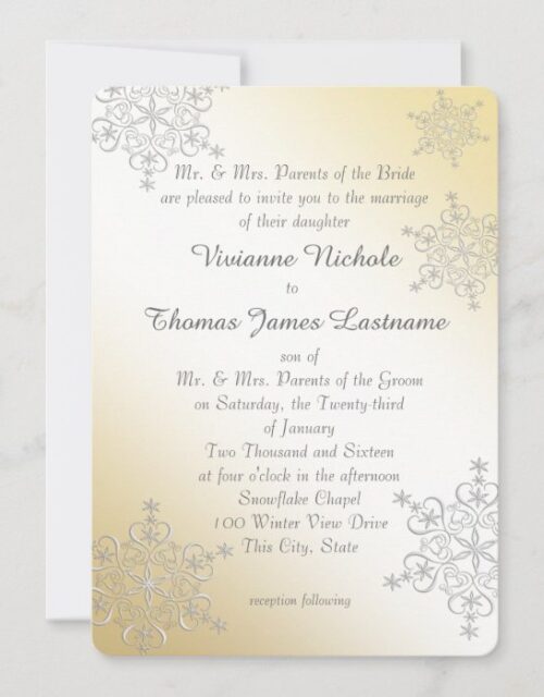 Silver and Gold Snowflakes Wedding Invitation
