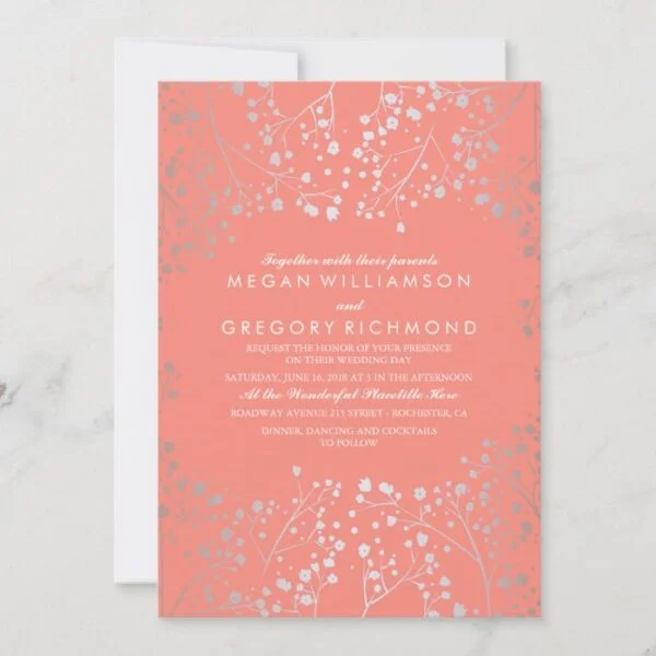 Silver and Pink Baby's Breath Vintage Wedding Invitation