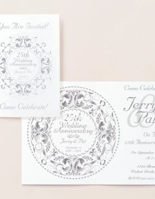 Silver Foil 25th Anniversary Celebration Invite
