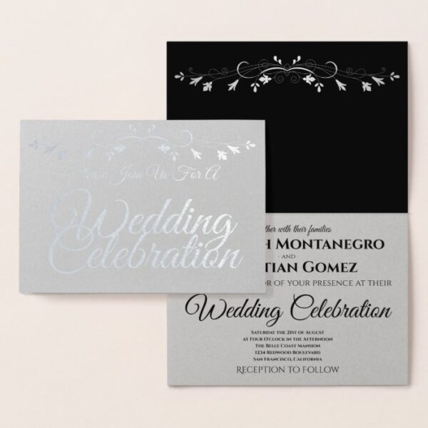 Silver Foil Elegant Script Wedding Invitation