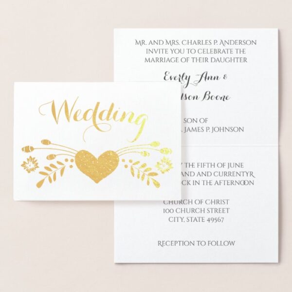 Silver Foil Floral  Typography Wedding Invitations