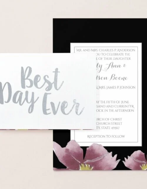 Silver Foil Floral Typography Wedding Invitations