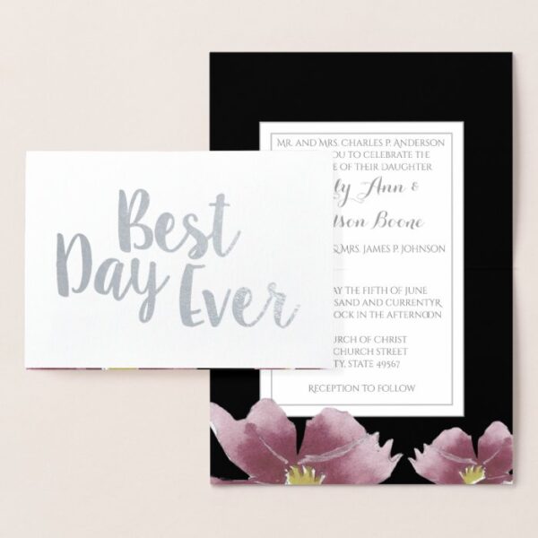 Silver Foil Floral Typography Wedding Invitations