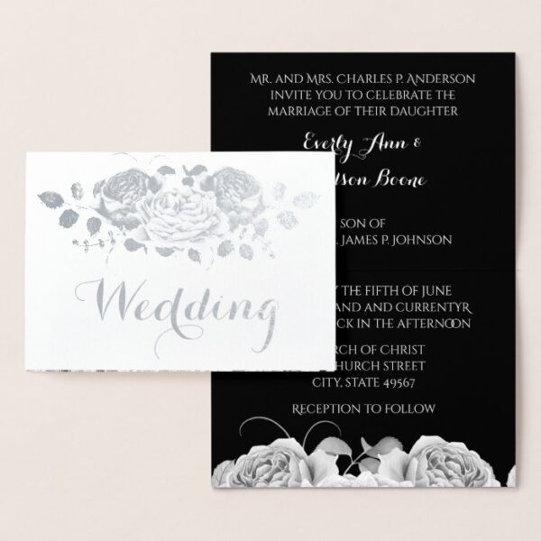 Silver Foil Rose Typography Wedding Invitations