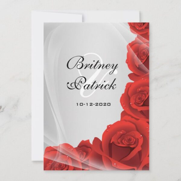 Silver & Red Rose Wedding Invitations