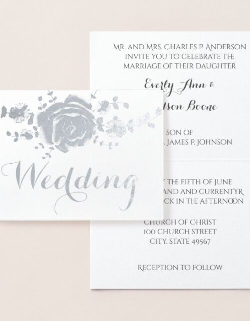 Silver Rose Foil Typography Wedding Invitations