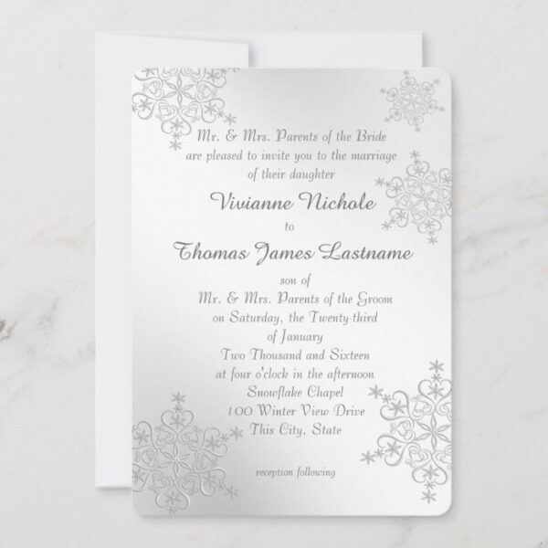 Silver Snowflakes Wedding Invitation