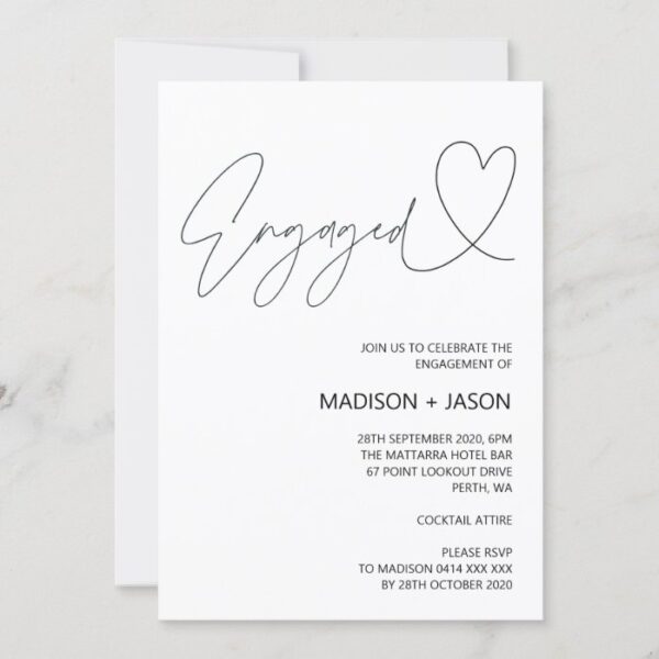 Simple Black and White Engagement Party Invitation