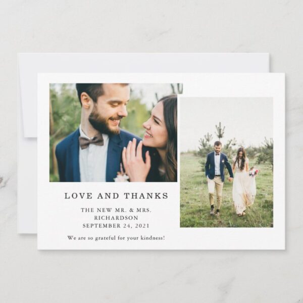 Simple Black and White | Three Photo Wedding Thank You Card