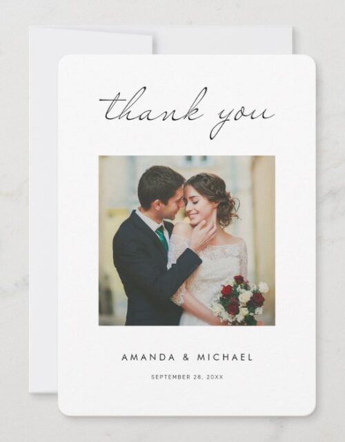 Simple Black Script Modern Minimalist Wedding Thank You Card